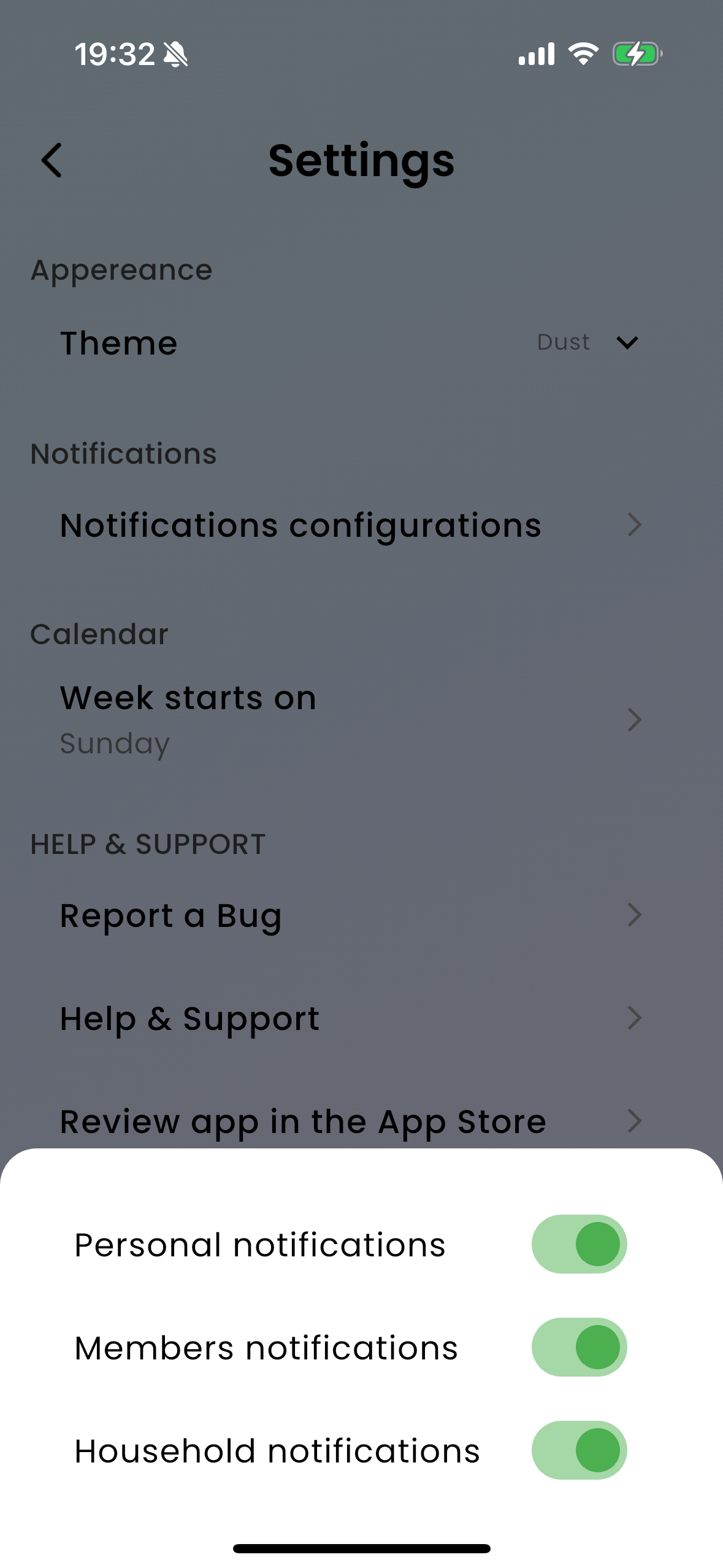 Screenshot of notification settings.